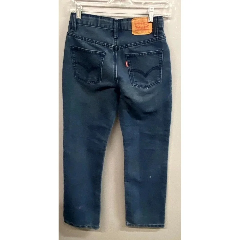Levis 514 Jeans Boys 14R 27 Blue Whiskered Denim Cotton Medium Wash Straight Leg